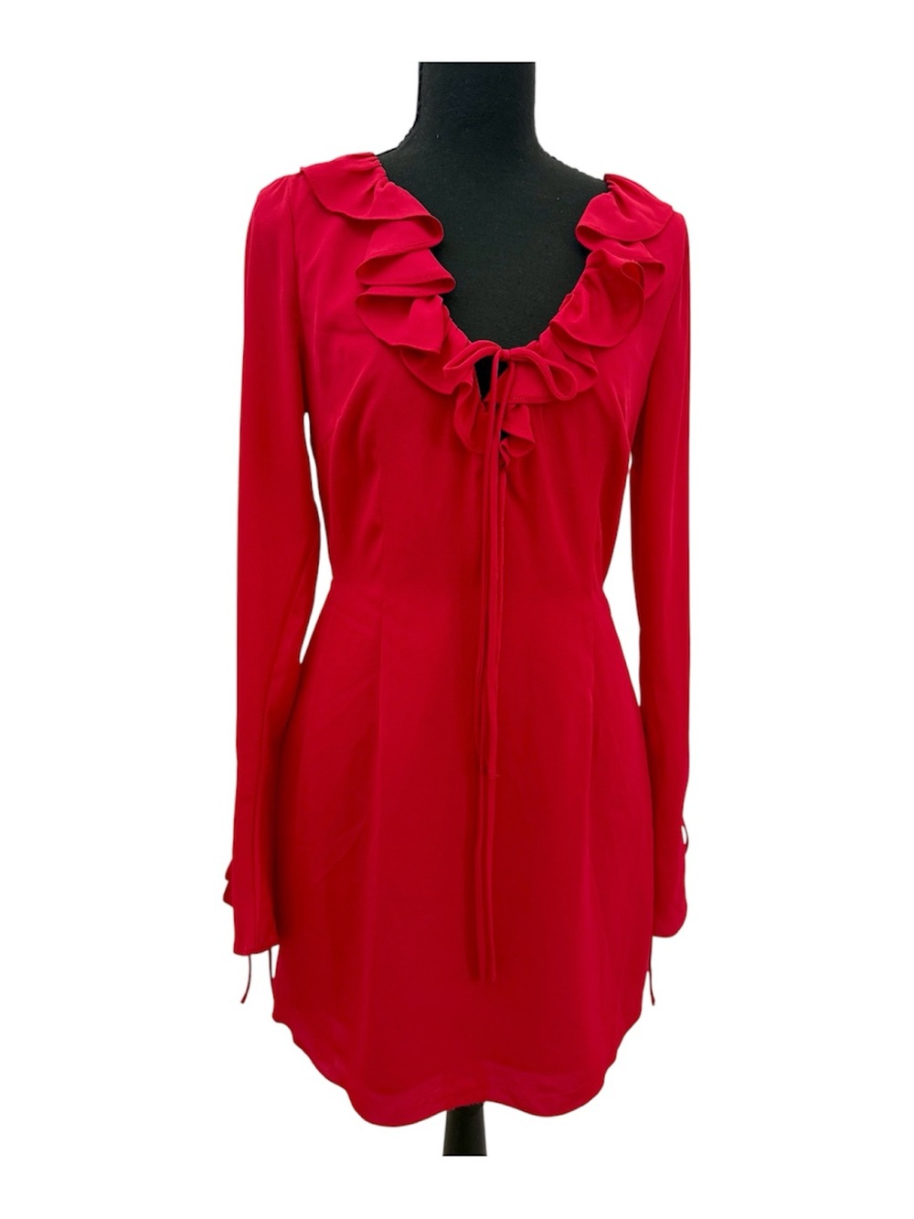 wild fable Red Ruffle-Tie Long Sleeve Mini Dress